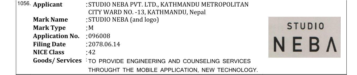 Original bulletin entry for STUDIO NEBA (and logo)