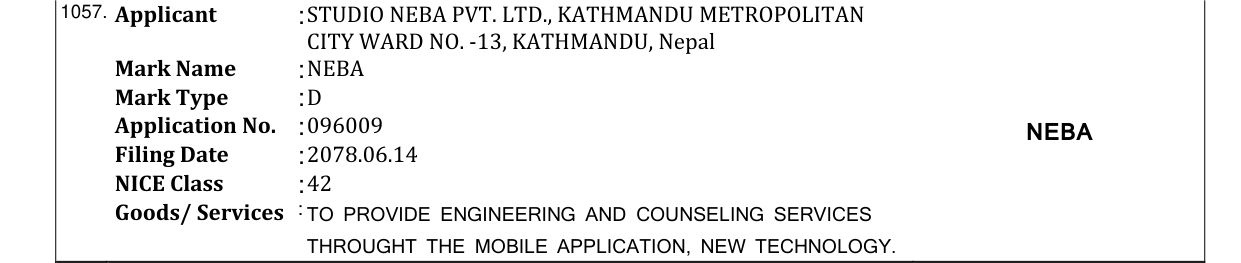 Original bulletin entry for NEBA