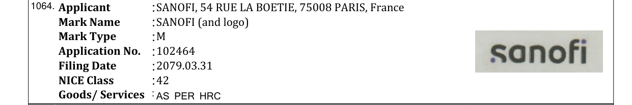 Original bulletin entry for SANOFI (and logo)