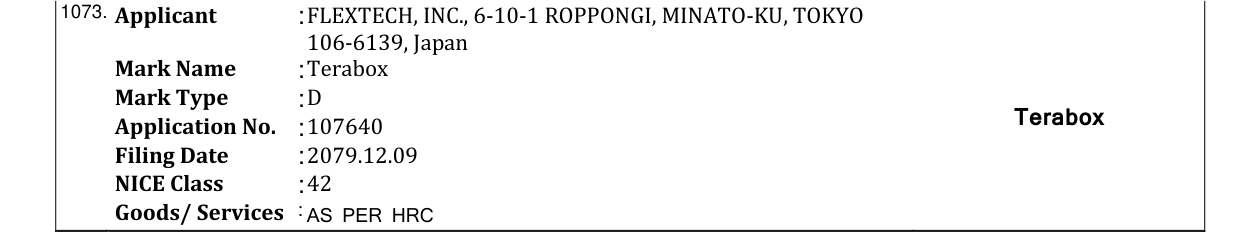 Original bulletin entry for Terabox
