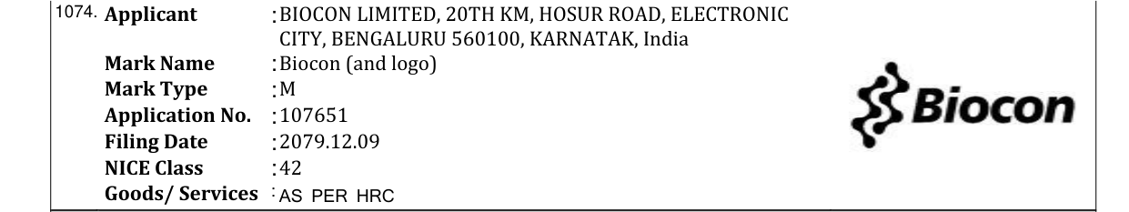 Original bulletin entry for Biocon (and logo)