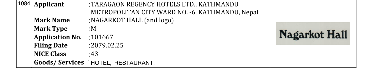 Original bulletin entry for NAGARKOT HALL (and logo)