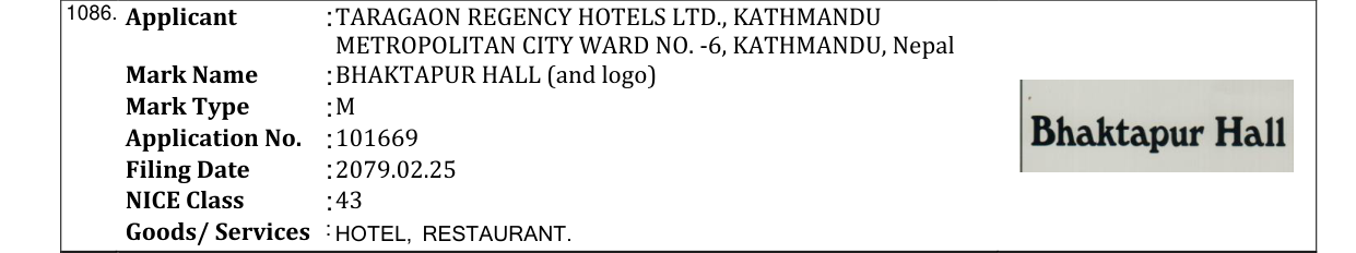 Original bulletin entry for BHAKTAPUR HALL (and logo)