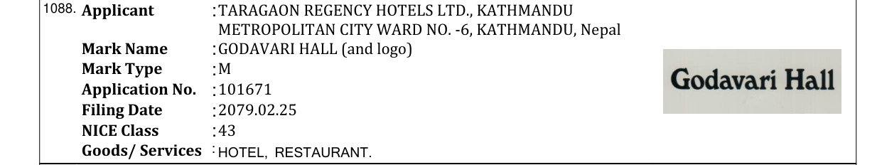 Original bulletin entry for GODAVARI HALL (and logo)