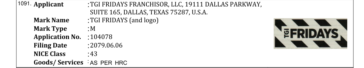Original bulletin entry for TGI FRIDAYS (and logo)