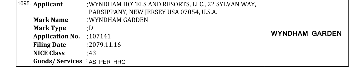 Original bulletin entry for WYNDHAM GARDEN