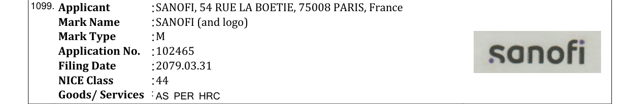 Original bulletin entry for SANOFI (and logo)