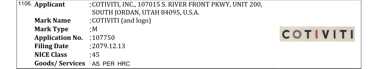 Original bulletin entry for COTIVITI (and logo)