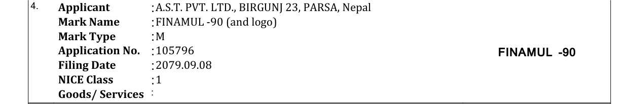 Original bulletin entry for FINAMUL -90 (and logo)