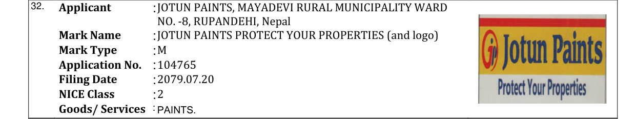 Original bulletin entry for JOTUN PAINTS PROTECT YOUR PROPERTIES (and logo)