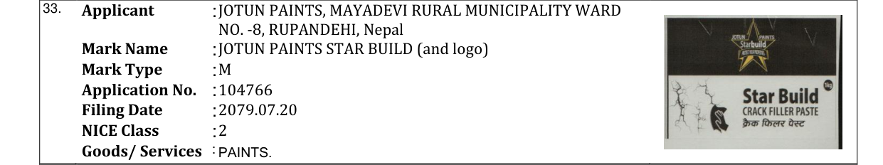 Original bulletin entry for JOTUN PAINTS STAR BUILD (and logo)