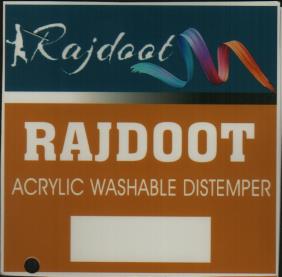 RAJDOOT ACRYLIC WASHABLE DISTEMPER (and logo) trademark logo
