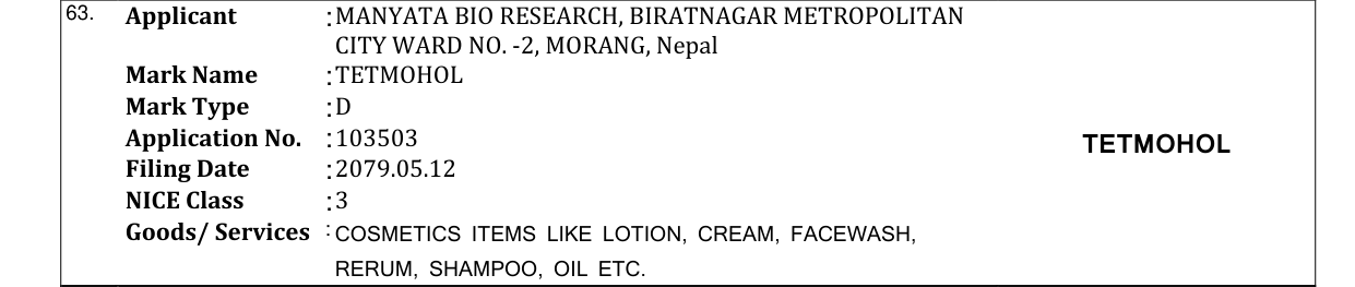 Original bulletin entry for TETMOHOL