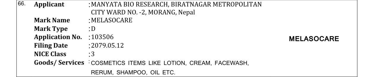 Original bulletin entry for MELASOCARE