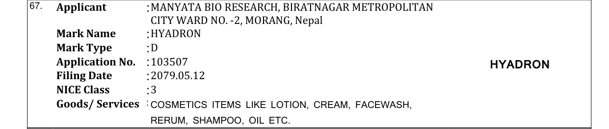 Original bulletin entry for HYADRON