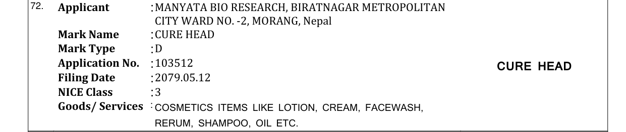 Original bulletin entry for CURE HEAD