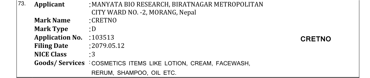 Original bulletin entry for CRETNO