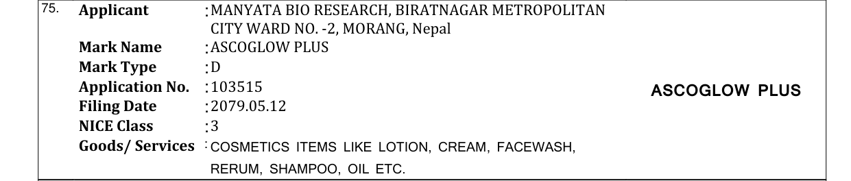 Original bulletin entry for ASCOGLOW PLUS