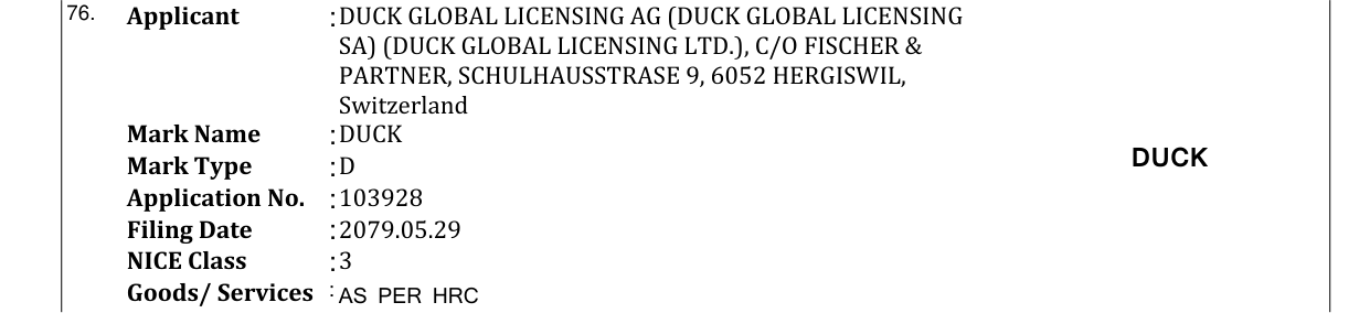 Original bulletin entry for DUCK