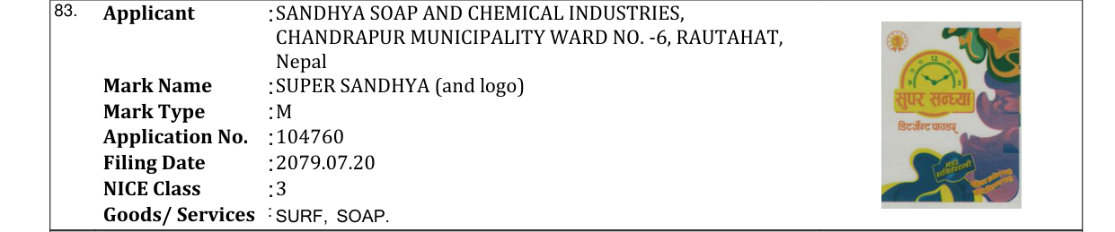 Original bulletin entry for SUPER SANDHYA (and logo)