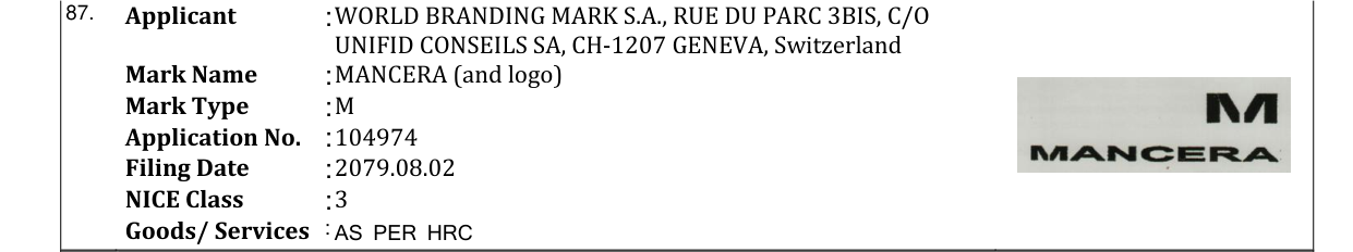 Original bulletin entry for MANCERA (and logo)
