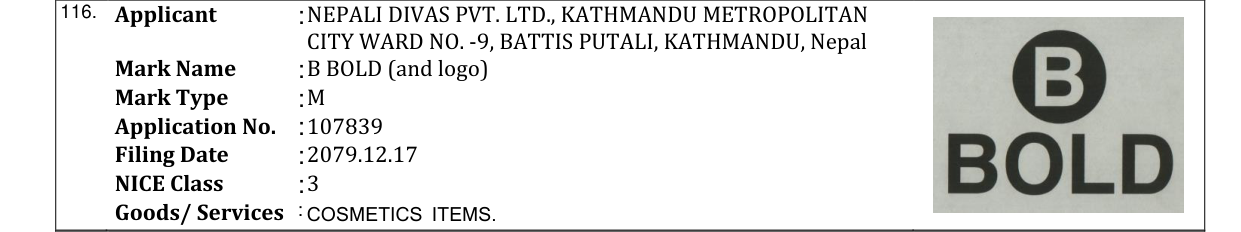Original bulletin entry for B BOLD (and logo)