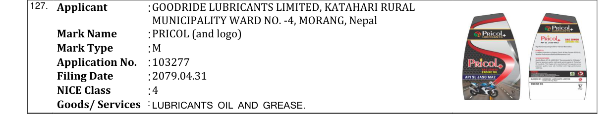 Original bulletin entry for PRICOL (and logo)