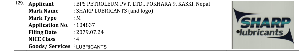 Original bulletin entry for SHARP LUBRICANTS (and logo)