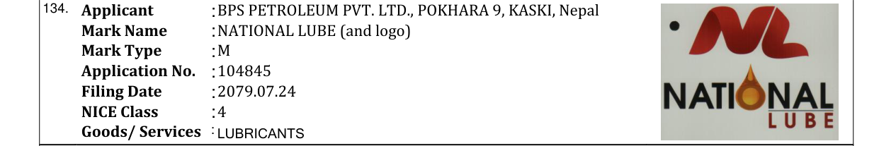 Original bulletin entry for NATIONAL LUBE (and logo)