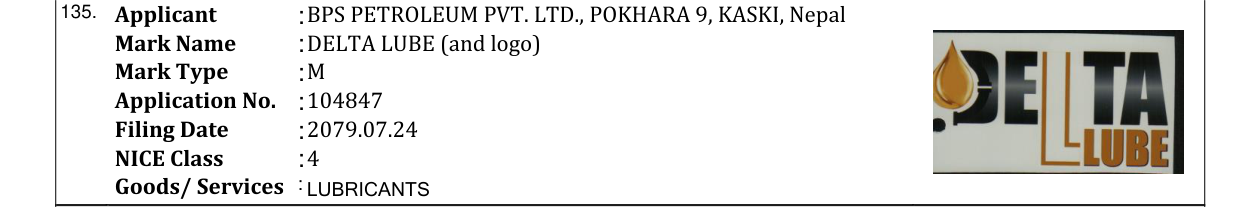 Original bulletin entry for DELTA LUBE (and logo)