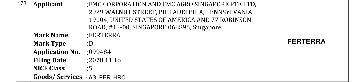 Original bulletin entry for FERTERRA