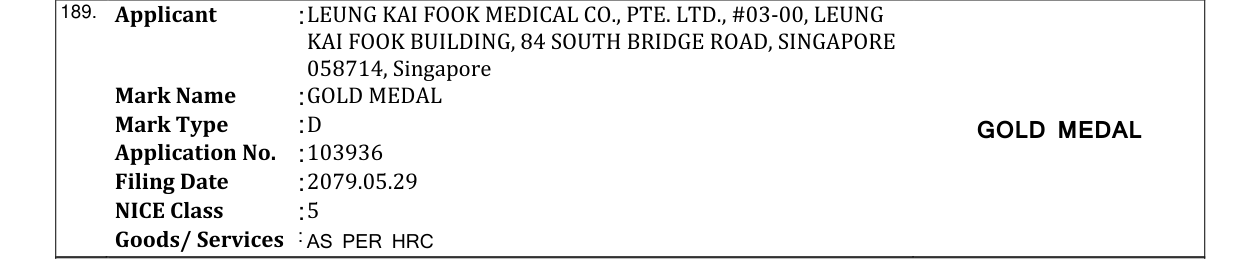 Original bulletin entry for GOLD MEDAL