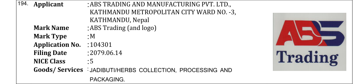 Original bulletin entry for ABS Trading (and logo)
