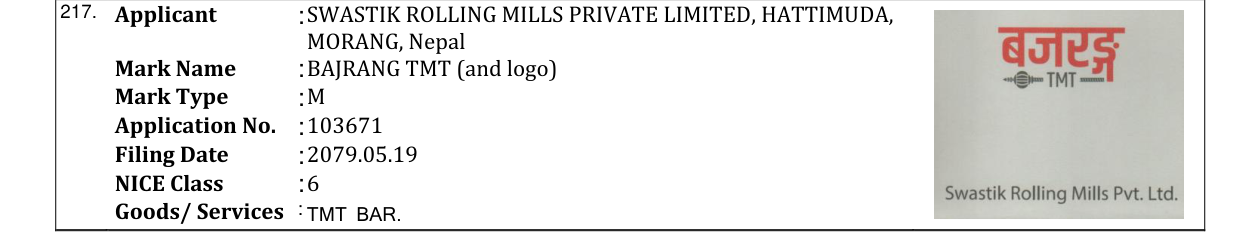 Original bulletin entry for BAJRANG TMT (and logo)