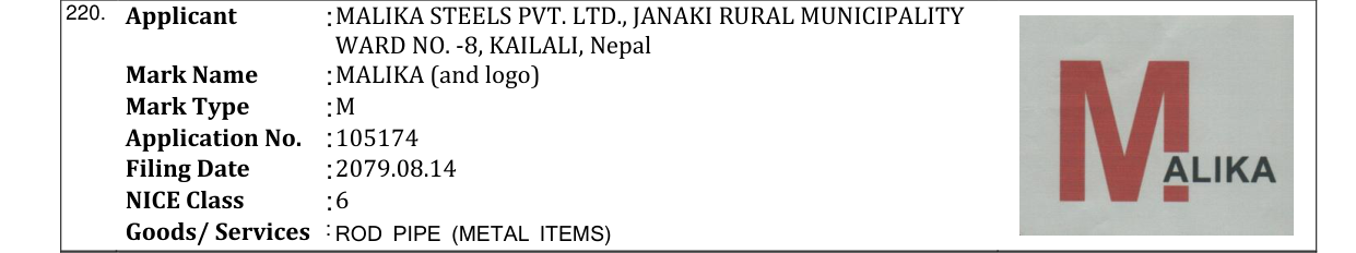 Original bulletin entry for MALIKA (and logo)