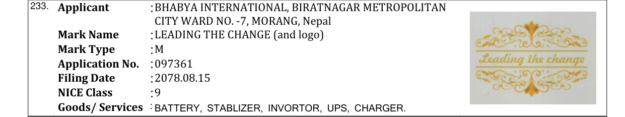 Original bulletin entry for LEADING THE CHANGE (and logo)