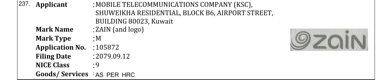 Original bulletin entry for ZAIN (and logo)