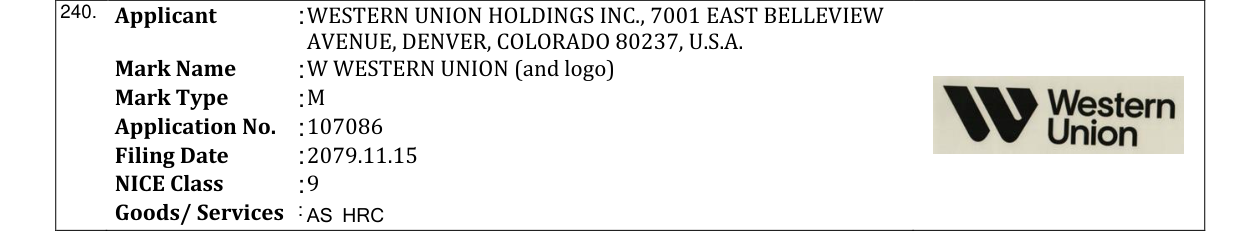 Original bulletin entry for W WESTERN UNION (and logo)