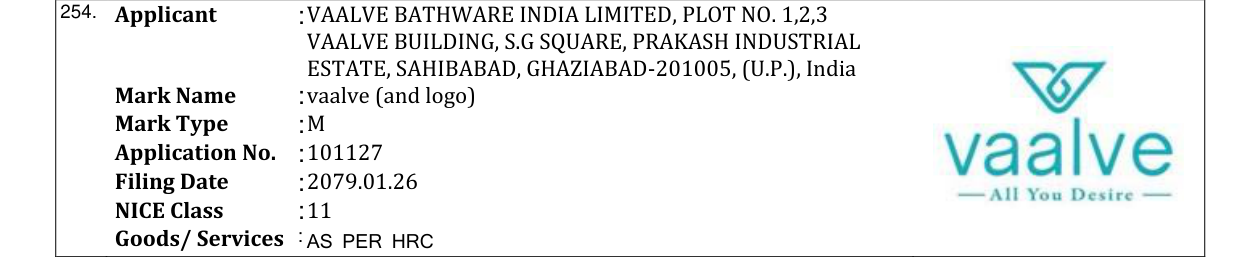 Original bulletin entry for vaalve (and logo)