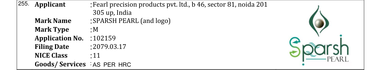Original bulletin entry for SPARSH PEARL (and logo)