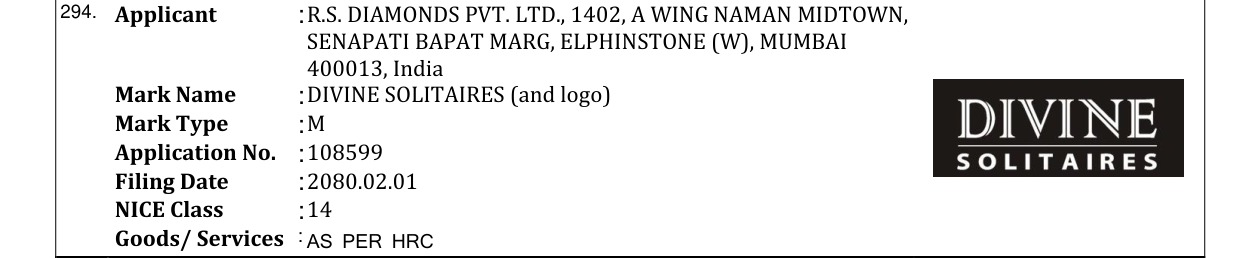 Original bulletin entry for DIVINE SOLITAIRES (and logo)