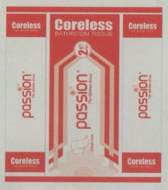 PASSION CORELESS BATHROOM TISSUE (and logo) trademark logo