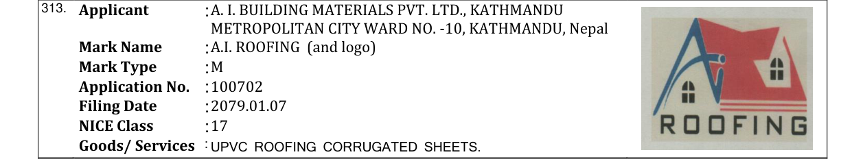 Original bulletin entry for A.I. ROOFING (and logo)