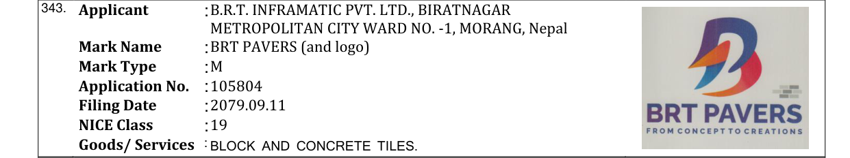 Original bulletin entry for BRT PAVERS (and logo)
