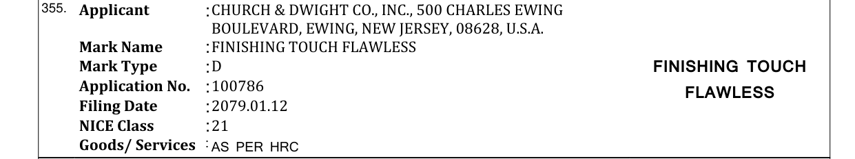 Original bulletin entry for FINISHING TOUCH FLAWLESS