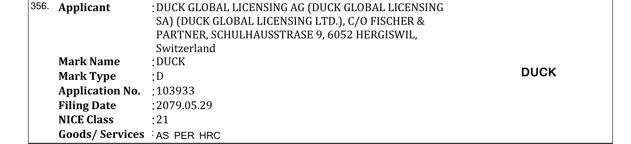 Original bulletin entry for DUCK