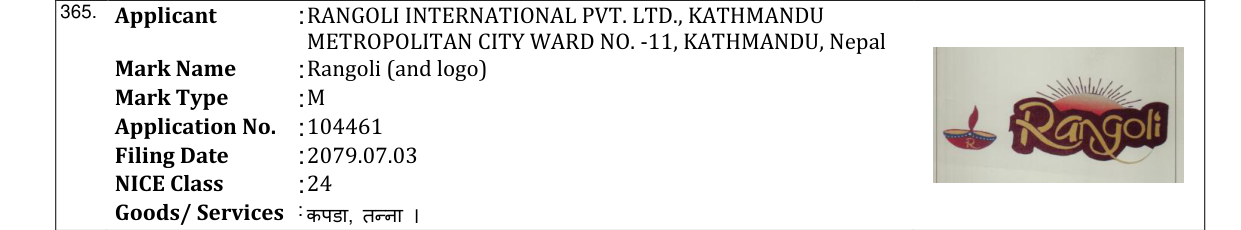 Original bulletin entry for Rangoli (and logo)