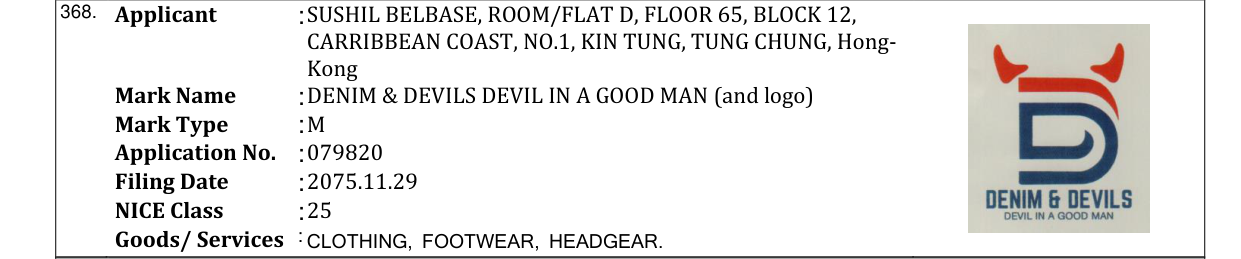 Original bulletin entry for DENIM & DEVILS DEVIL IN A GOOD MAN (and logo)