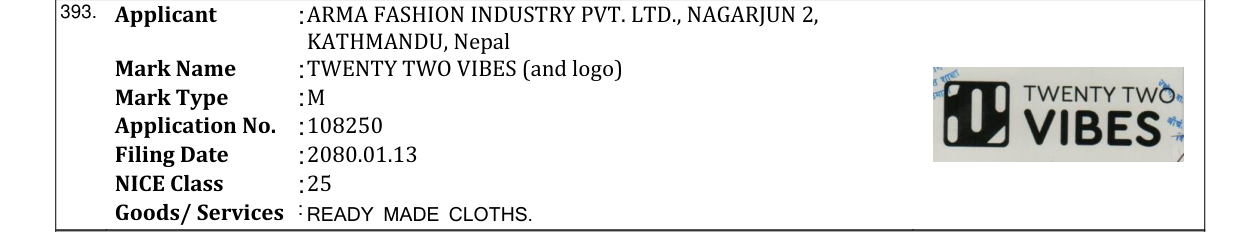 Original bulletin entry for TWENTY TWO VIBES (and logo)