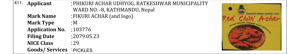 Original bulletin entry for FIKURI ACHAR (and logo)